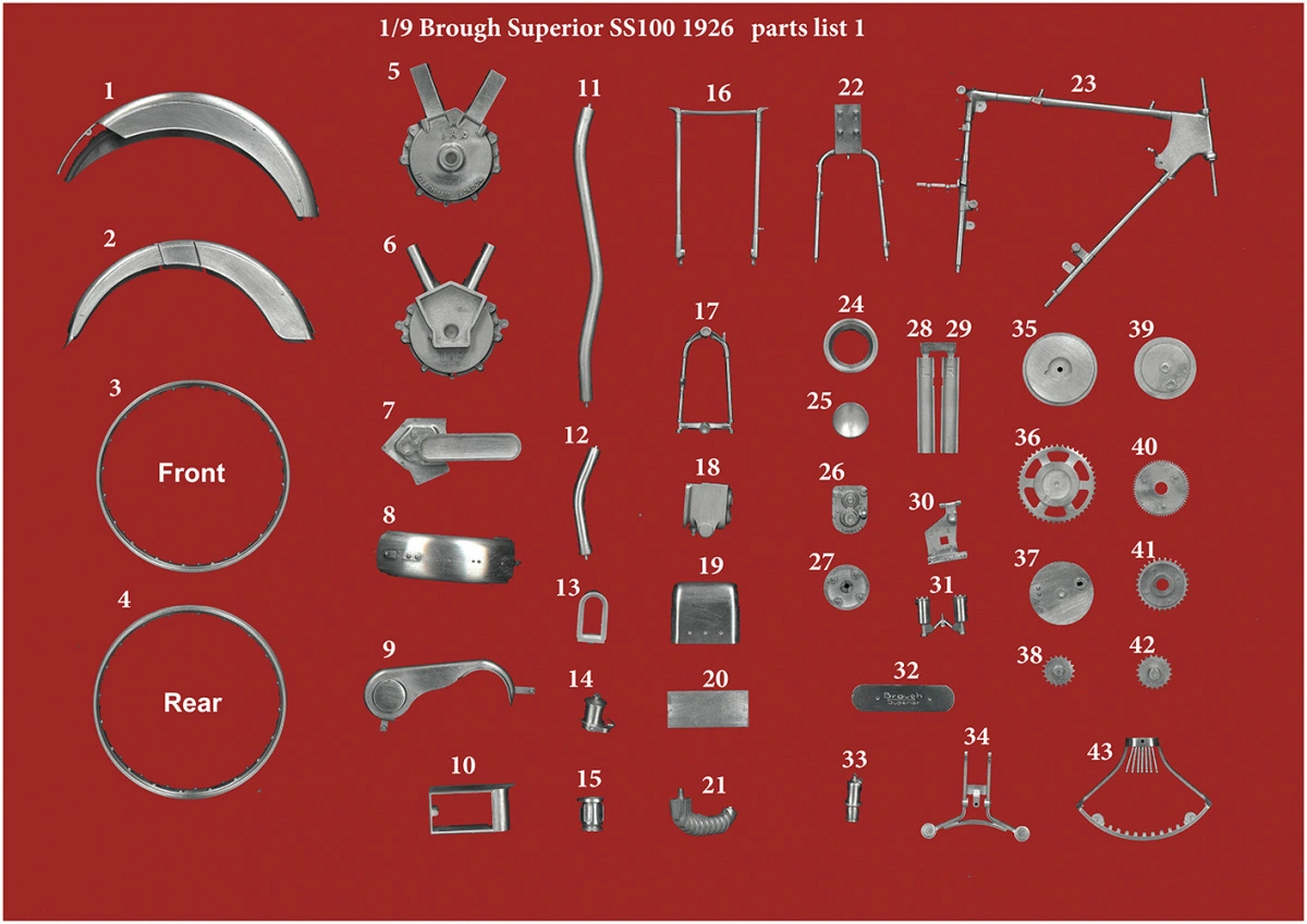 Brough Superior SS100 - 1926 Fulldetail Kit 1/9 - Model Factory Hiro 7 Brough Superior SS100 - 1926 Fulldetail Kit 1/9 - Model Factory Hiro - Image 5