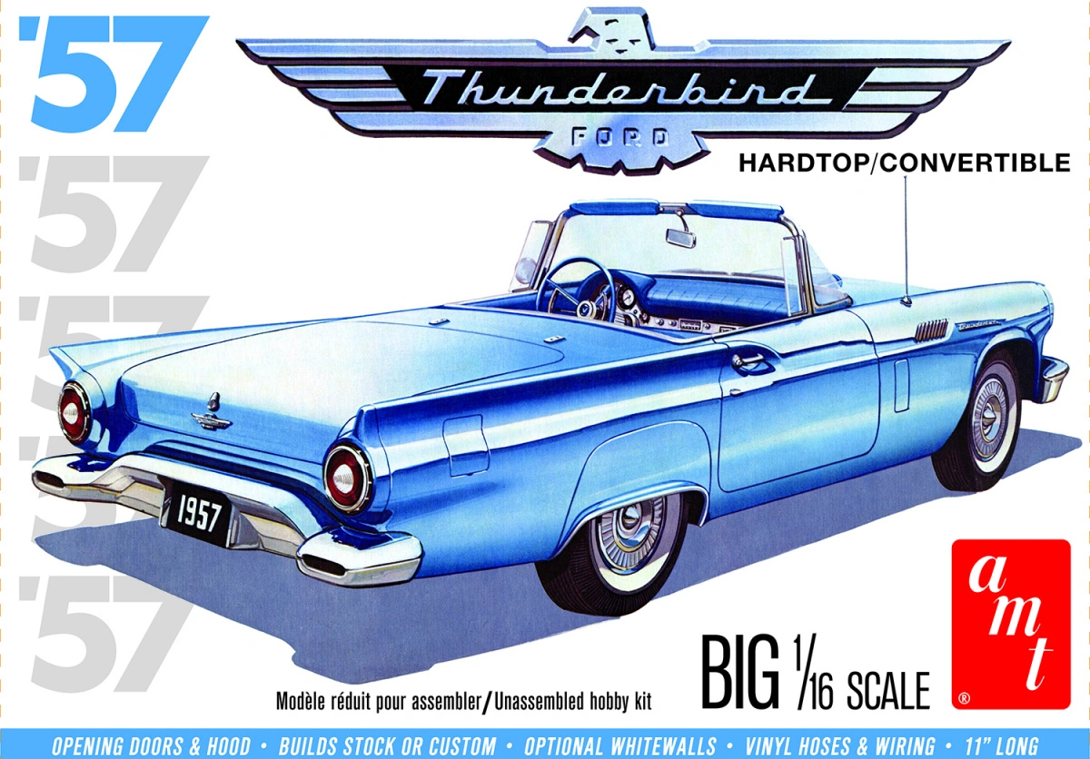 FORD THUNDERBIRD 1957 1:16 SCALE MODEL KIT - AMT 3 FORD THUNDERBIRD 1957 1:16 SCALE MODEL KIT - AMT
